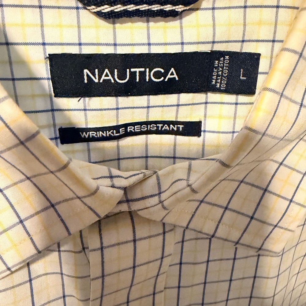 Nautica Men's Yellow and Blue Checkered Shirt